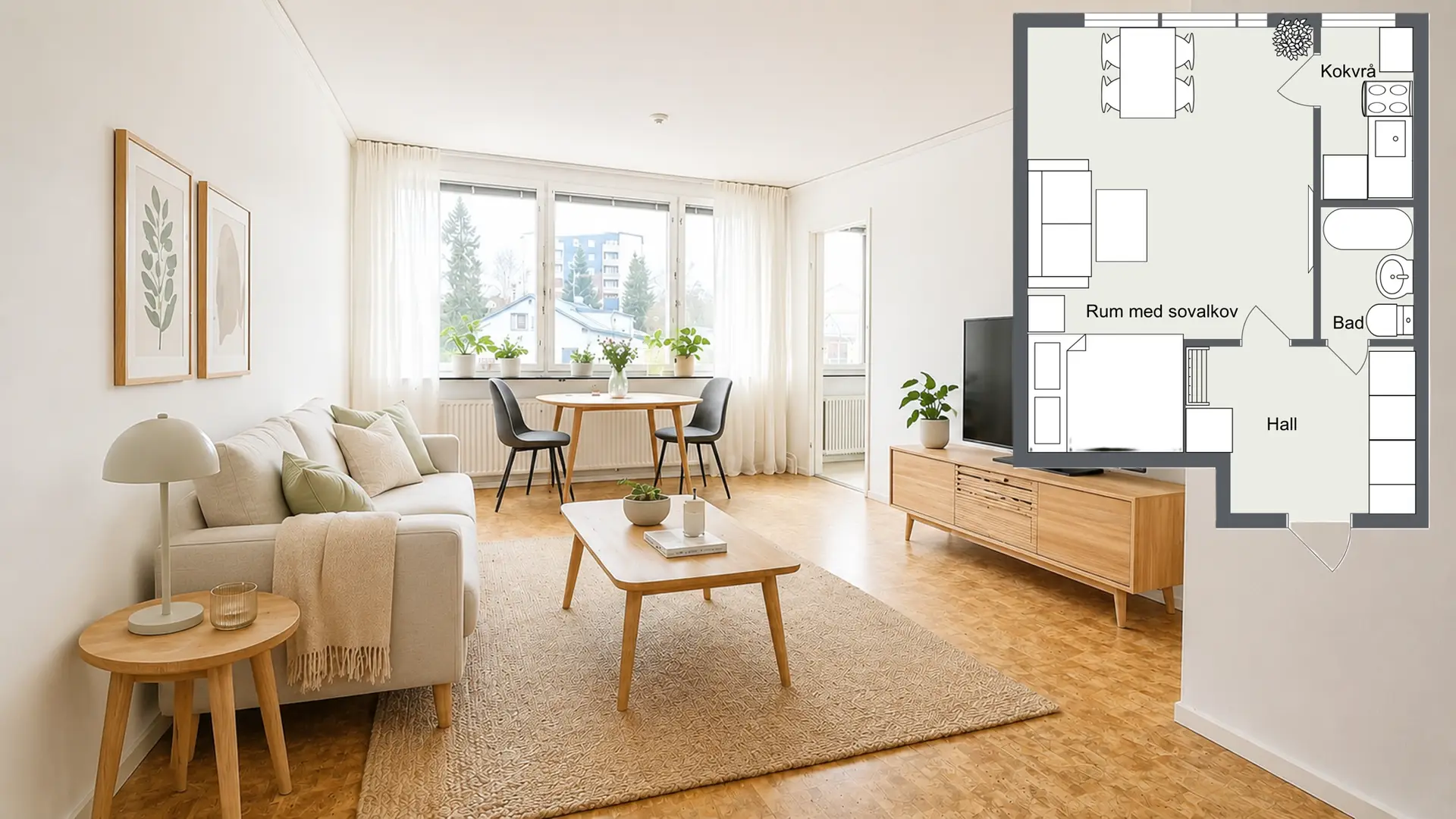 Ledig lägenhet i Sollefteå med 1 rum med kokvrå, rummet med planritning