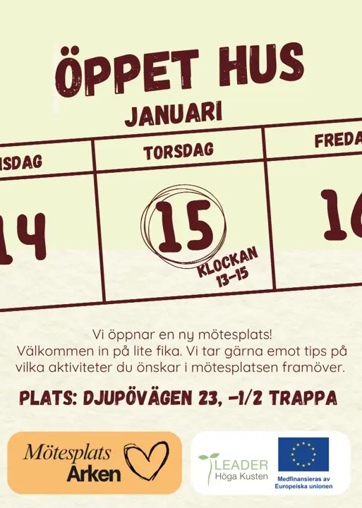 Öpet hus i samlingslokalen Arken på Djupövägen 23 i Sollefteå