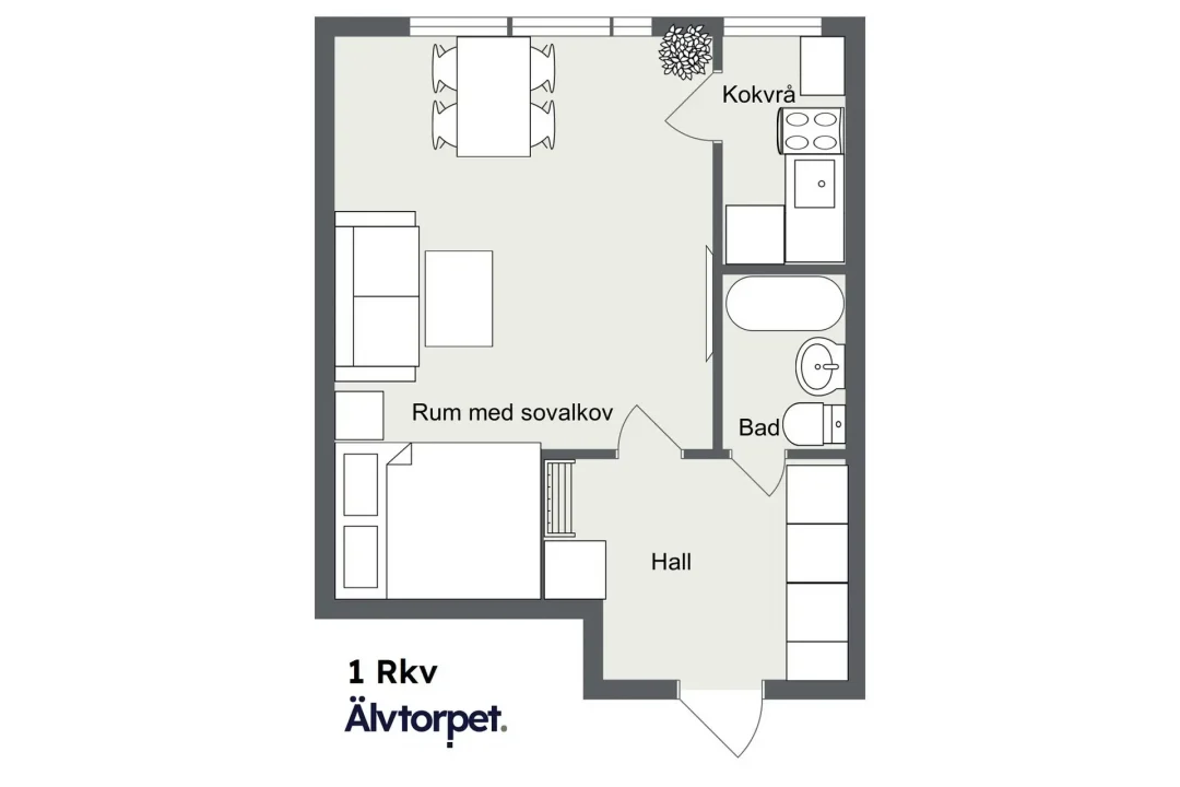 Planlösning för ledig lägenhet hyresrätt med 1 Rum med kokvrå, Sollefteå