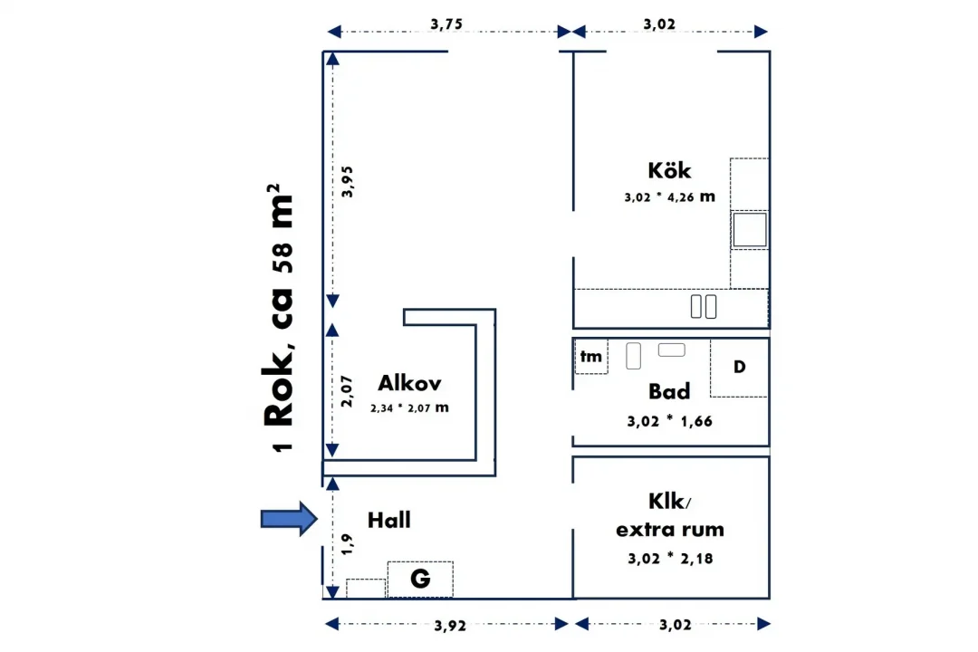 1 Rok, planritning liggande ex 2